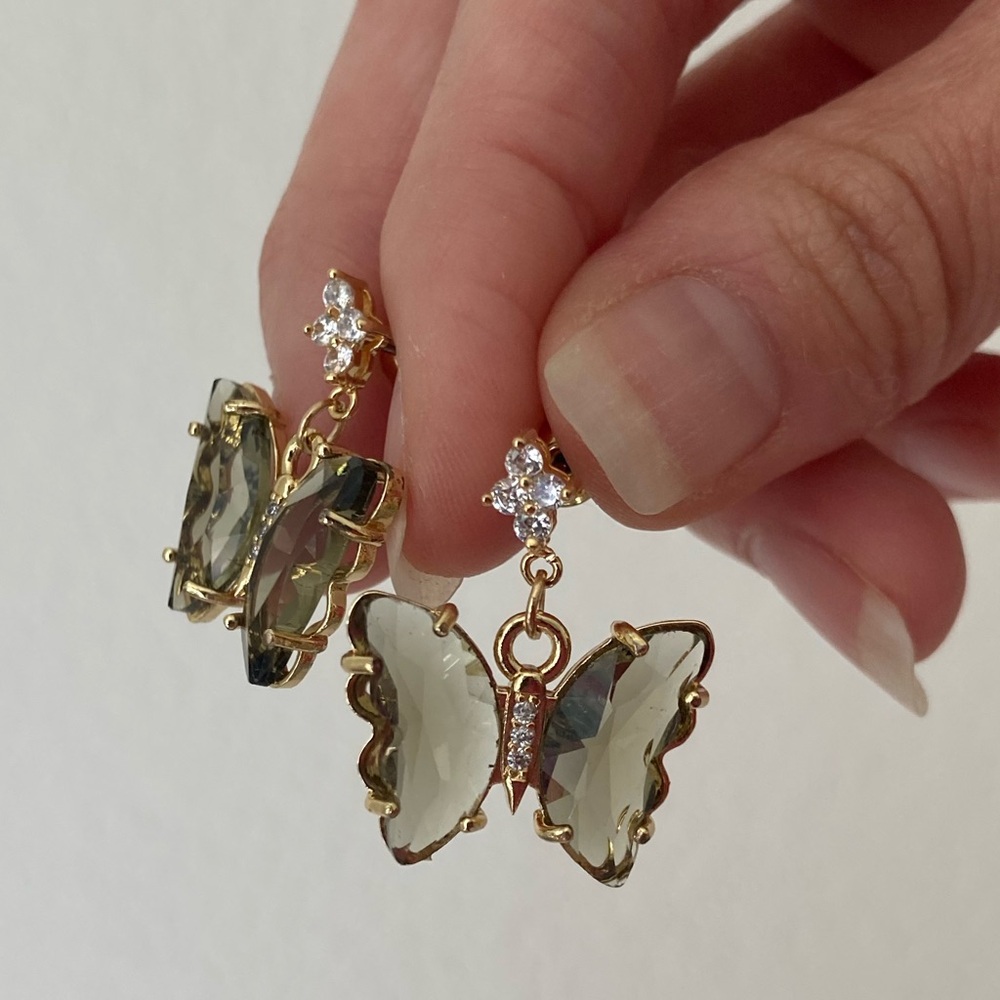 New Vanessa Mooney THE HAVEN BUTTERFLY EARRINGS Green butterfly cz earrings